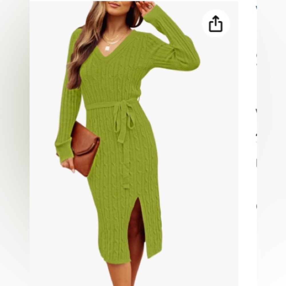 MEROKEETY PULLOVER BELTED BODYCON SLIT SWEATER DRESS XL NWT